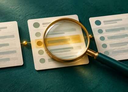 QuickBooks audit log concept showing a magnifying glass over a sequence of changed records.