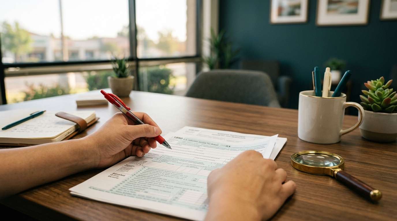 CPA reviewing tax return paperwork for amendment